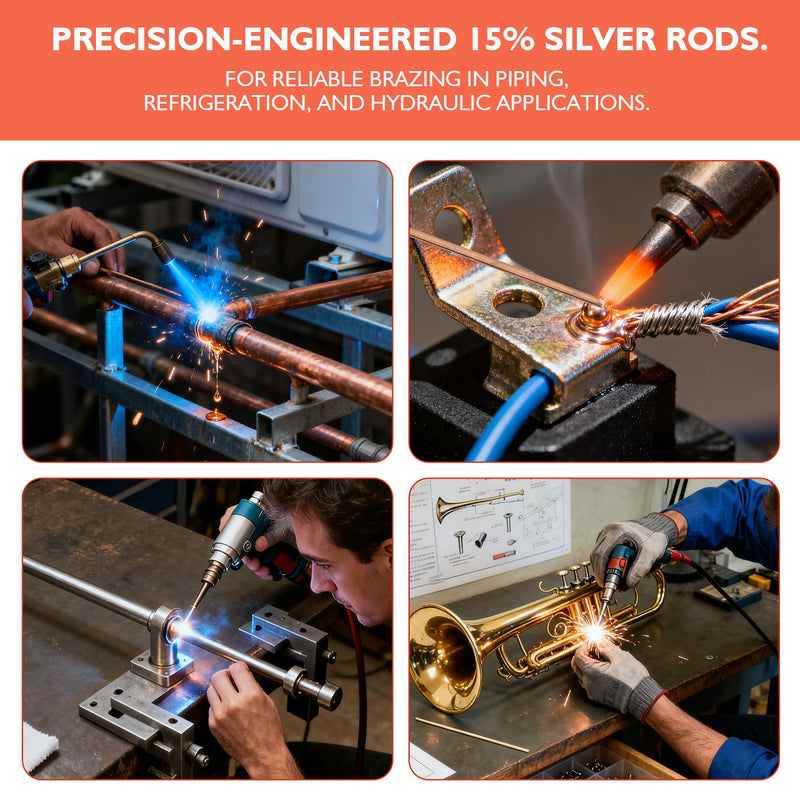 Brazing Rods,15% Silver Welding Rods 40 Sticks AWS BCuP-5 lder Copper Flat Brazing Alloys for HVAC, Air Conditioning, Electrical,Refrigerator 40PCS,BCup-5,15% Silver