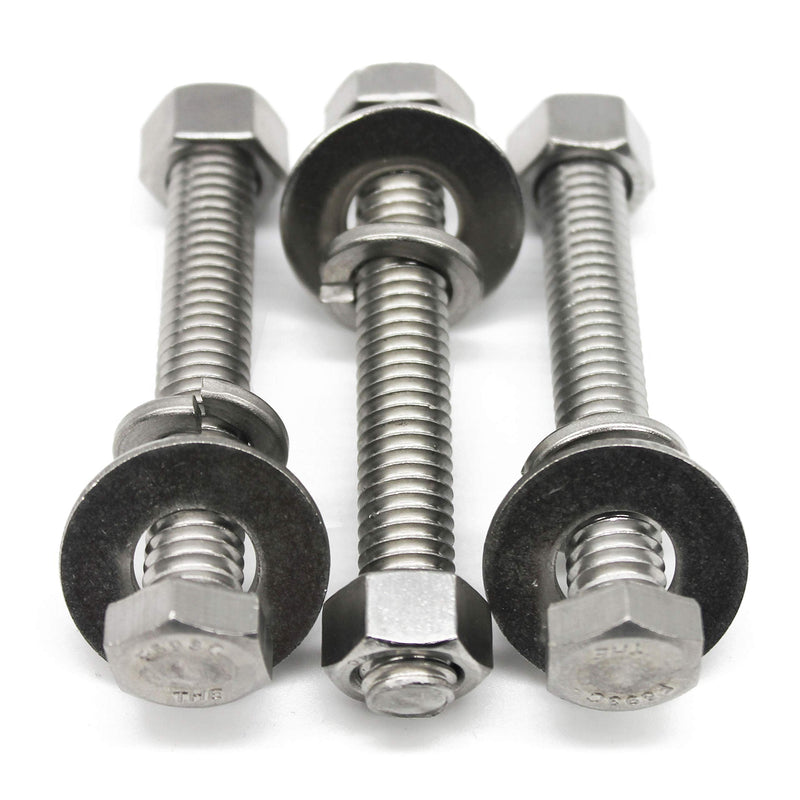 (10 Sets) 1/4-20x3" Stainless Steel Hex Head Screws Bolts, Nuts, Flat & Lock Washers, 18-8 (304) S/S, Fully Threaded by Bolt Fullerkreg (10 Sets) 1/4x3"