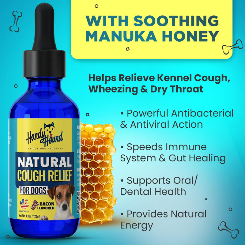 Handy Hound Dog Cough Supplement - Manuka Honey, Natural Herbal Formula for Throat Soothing & Mucus Support - Made in USA (4 Oz) 4 oz