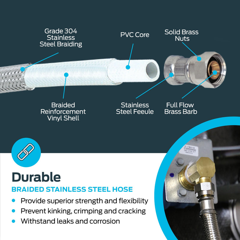 Eastman Dishwasher Installation Kit, 5 Foot Supply Line with 3/8 Inch Compression Ends, 3/8 Inch MIP Elbow and 3/4 Inch FHT Elbow, Braided Stainless Steel Dishwasher Connectors, 41041 5 Ft.