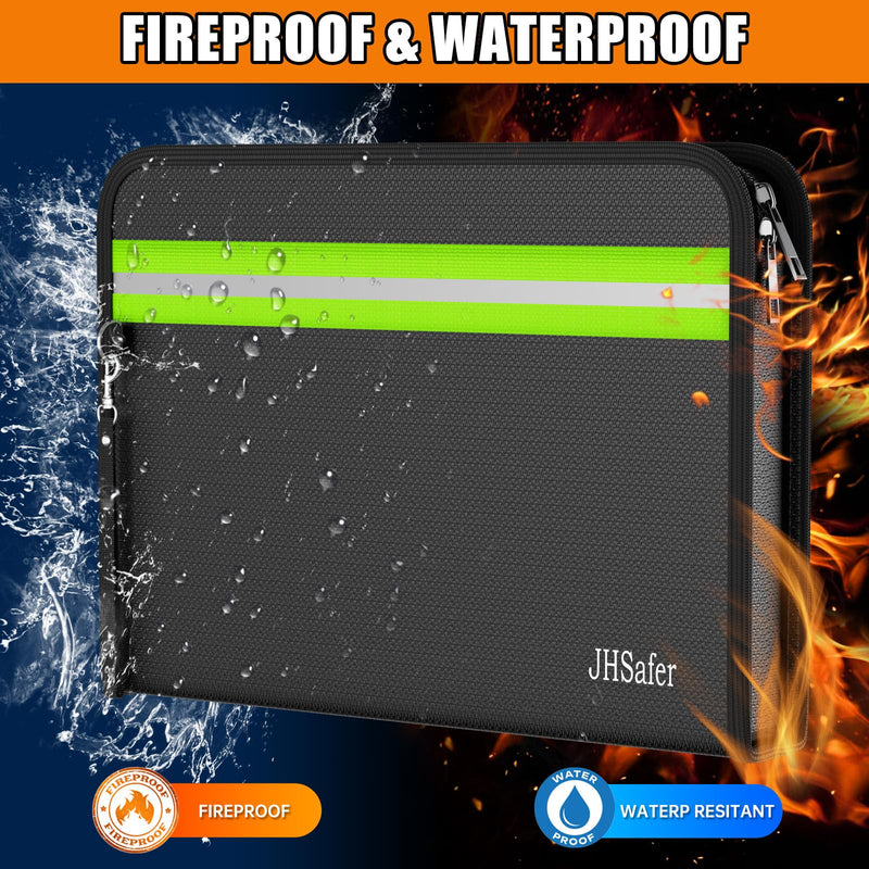 6400℉ Fireproof Document Bag,15” X 11” Water-Resistant Fireproof Money Bag with Zipper,12 Layers Insulated Fireproof Safe Bag with Reflective Strip for Documents,Passports,Cash,Valuables 15 X 11 inch Thickened