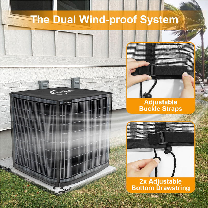 Kipiea 2 in 1 Upgraded Full Mesh Outdoor AC Unit Cover with Detachable 600D Waterproof Top, Air Conditioner Mesh Covers for Outside Units, for All Season (24" W x 24" D x 30" H) 24"W x 24"D x 30"H