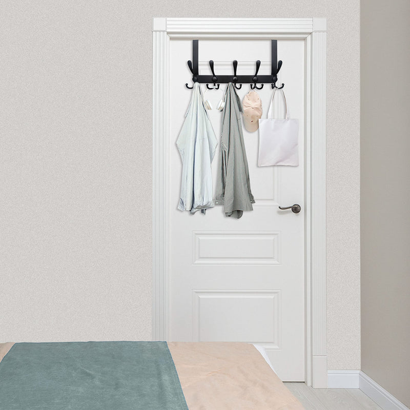 WEBI Over The Door Hooks,Over The Door Towel Rack,Door Hooks for Hanging,Door Coat Hanger Over Door Coat Rack for Towels,Clothes,Bathroom,Black 1 Black