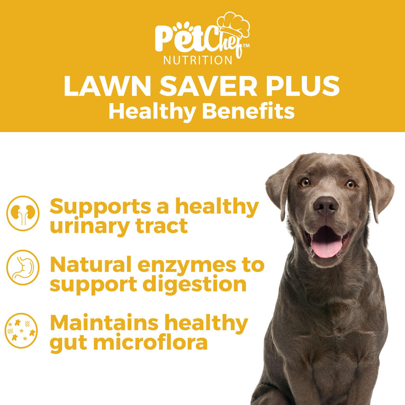 Pet Chef Lawn Saver Plus! - Dog Urine Neutralizer for Lawn, Grass Saver Soft Chews, Green Grass Dog Chews, Prevents Lawn Burn from Dog Urine, Repair & Prevent Damage to Green Plants from Dog Pee. Bacon