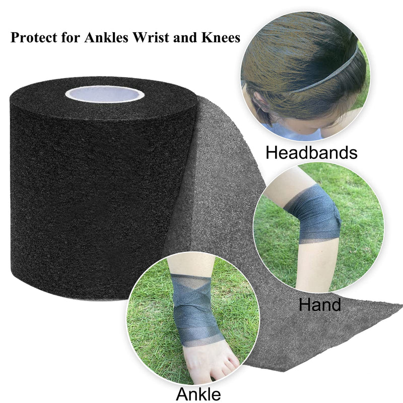 Pre Wrap Tape Athletic,3 Rolls X 22 Yards Black Prewrap Headbands for Hair,Foam Underwrap Sports Wrap 3 Rolls X 22 Yards Pre Wrap Black