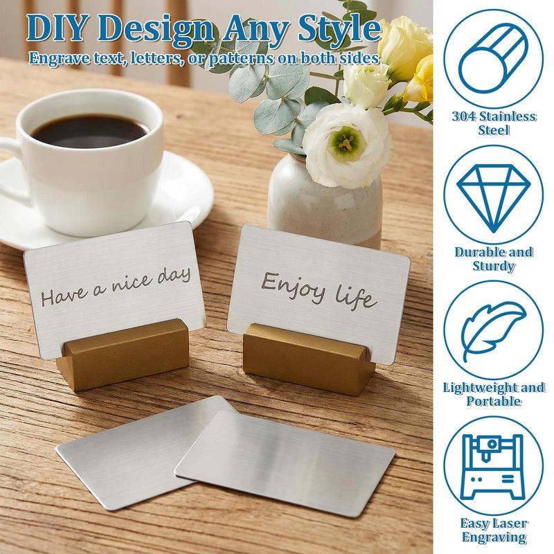 50 Pcs 304 Stainless Steel Metal Business Cards Blanks, 0.5 mm Thickness Sublimation Blank Steel Card Laser Engraving Stainless Plate, for House Office Customer DIY Gift Plate, 3.4 x 2.1 Inch