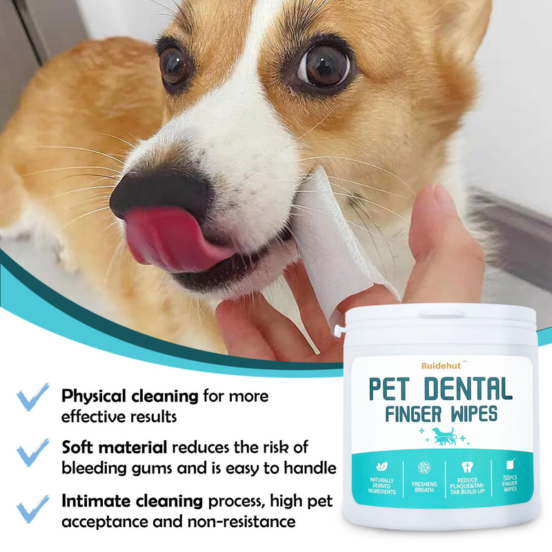 Pet Dental Finger Wipes, Dog & Cat Teeth Cleaning, Plaque Control & Breath Freshening, Regular Size, Suitable for Pet Toothbrushes (50 Count)