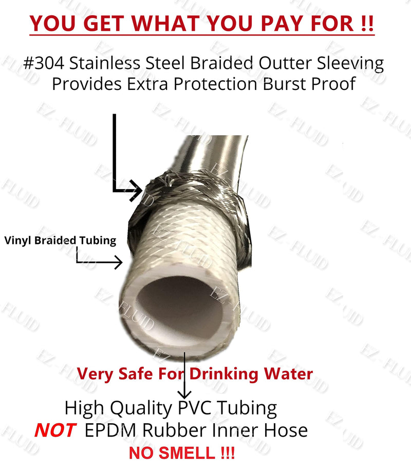 EZ-Fluid (10) 16" Water Supply Line,1/2" Fip x 3/8" Comp LF,Brass Nuts,Universal Stainless Steel Braided Faucet Water Supply Line Connector,Water Supply Hose Connector Lines For Kitchen,Bathroom 1 Pack of 10-16Inches