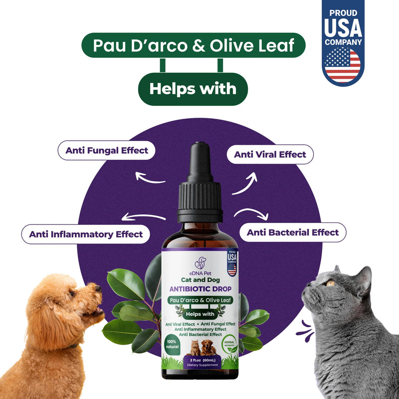 eDNA Pet Herbal Wellness Drops for Cats & Dogs – PAU D’Arco & Olive Leaf Natural Support – Daily Liquid Supplement for Overall Pet Health – 2 fl oz