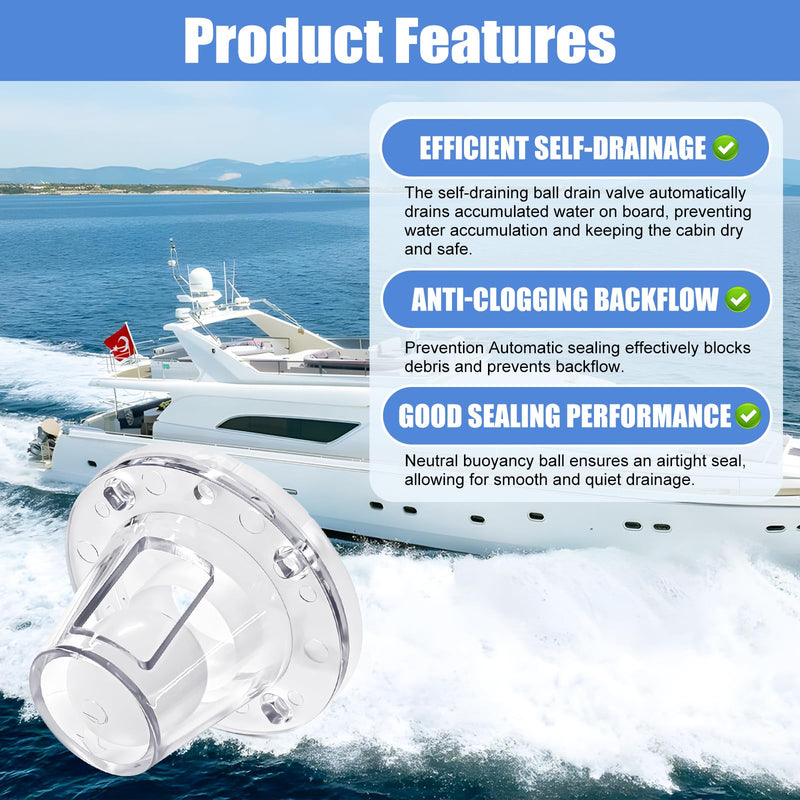 Boat Self Bailing Ball Scupper Valve Self-Bailing Scupper Valve Fits 3/4 inch to 1-1/2 inch Openings Replacement for Marine Flow-Max Ball Scuppers Fits 4 PACK