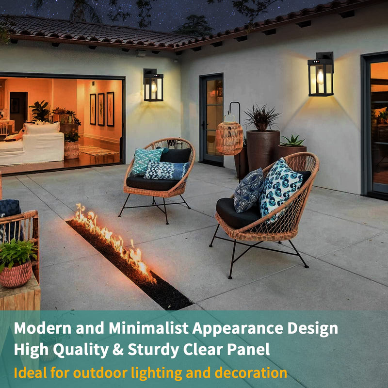 Solar Wall Lights Outdoor, Solar Wall Sconce with 3 Lighting Modes & Motion Sensor, Waterproof Porch Light with Clear Panel for Garage Porch Yard Front Door 5.8 x 5.8 x 13.58 in Black-1Pack