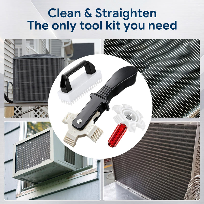 3 Piece AC Fin Comb Kit, Coil Cleaner Brush And Bent Fin Straightener Tools