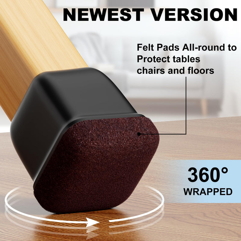 16 Pcs Chair Leg Floor Protectors for Hardwood Floors - Square Silicone Covers with Felt Pads, Protect Floors, Reduce Noise (Black, Fit: 1-1/16" to 1-7/16") Black TPE Fit: 1-1/16" to 1-7/16"