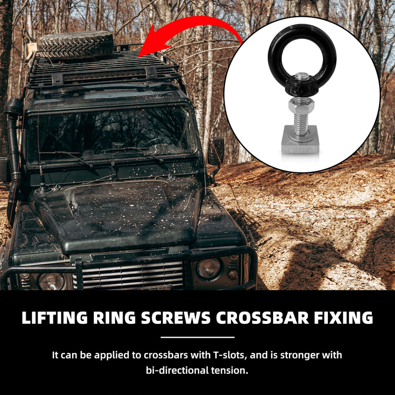 4 Pack M8 T-Slot Bolt with Eye Nut, Stainless Steel Roof Rack T Track Bolts, Heavy Duty Lifting Eye Bolts T Slot Bolt Tie Down Rings Anchoring Kit for Holding Bungee Cord, Ropes, Hooks