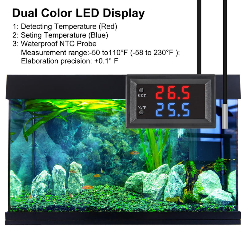 4pcs DC 12V Electronic Temperature Controller Programmable -50 to 110 ℃ Heating/Cooling Thermostat Control Switch Module NTC Waterproof Sensor Probe Dual Color LED Display Monitor