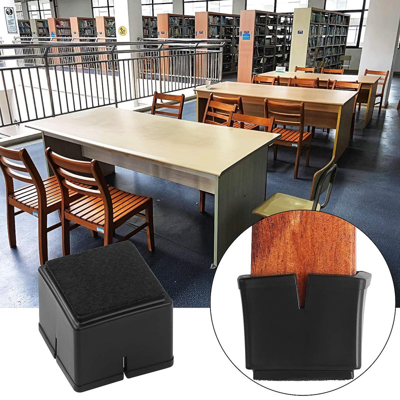 32 Pack Black Chair Leg Caps Square Floor Protectors Rubber Furniture Table Feet Covers with Felt Pads Fit 1-1/8 to 1-3/8 inch, Prevent Scratches, Non-Slip 1-1/8" to 1-3/8"