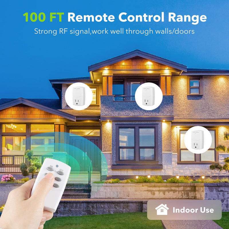 BN-LINK Mini Wireless Remote Control Outlet Switch Power Plug In for Household Appliances, Wireless Remote Light Switch, LED Light Bulbs, White (1 Remote + 3 Outlet) 1250W/10A 1 Remote + 3 Outlets