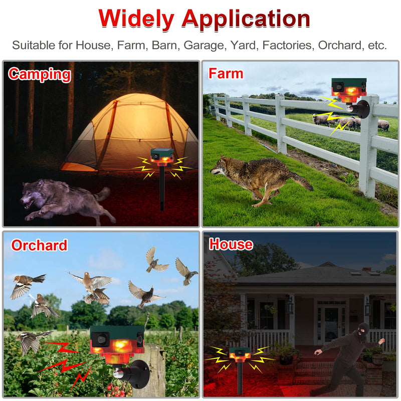 Solar Sound & Strobe Light Alarm 360° Motion Detector, Record 15S Custom Message Siren Security Alert System for Farm Barn Villa (Red) Red