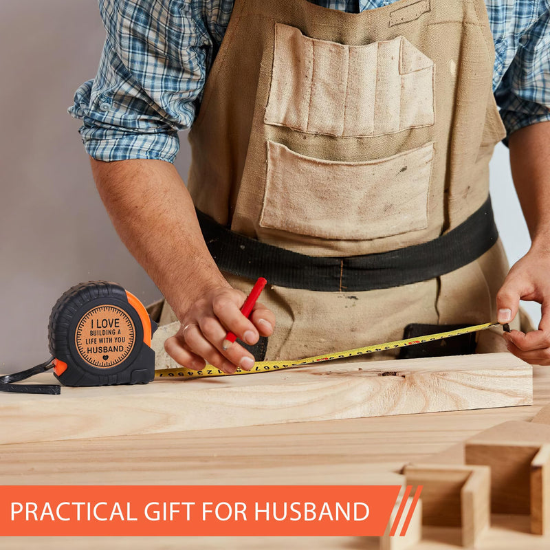 Valentines Day Gifts for Him Husband Gifts from Wife, Birthday Anniversary Husband Gifts for Men, Best Husband Ever Gifts, Genuine Leather Engraved 25 FT Tape Measure Tool Gifts for Husband I Love Husband