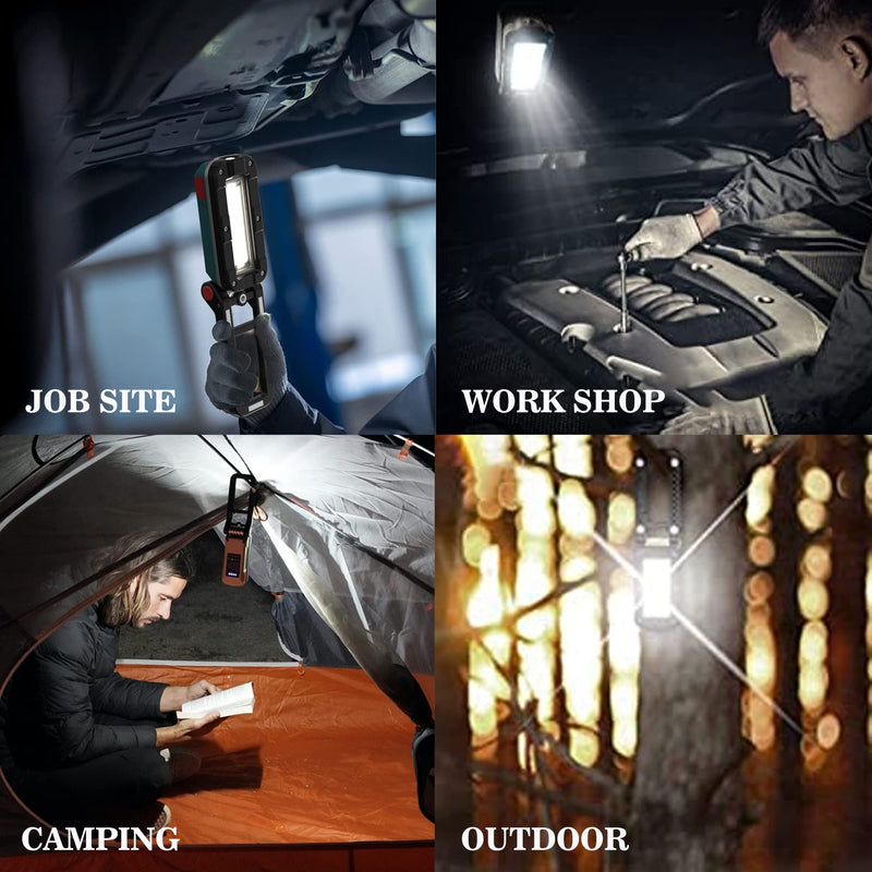 SUNREI LED Rechargeable Magnetic Work Lights COB Mechanic Lights,1000 Lumens, Magnetic Base & Hanging, 7Mode, Magnetic Flashlight Job Site & Security for Car Repair, Emergency, Gift for Men V1000 blue-2
