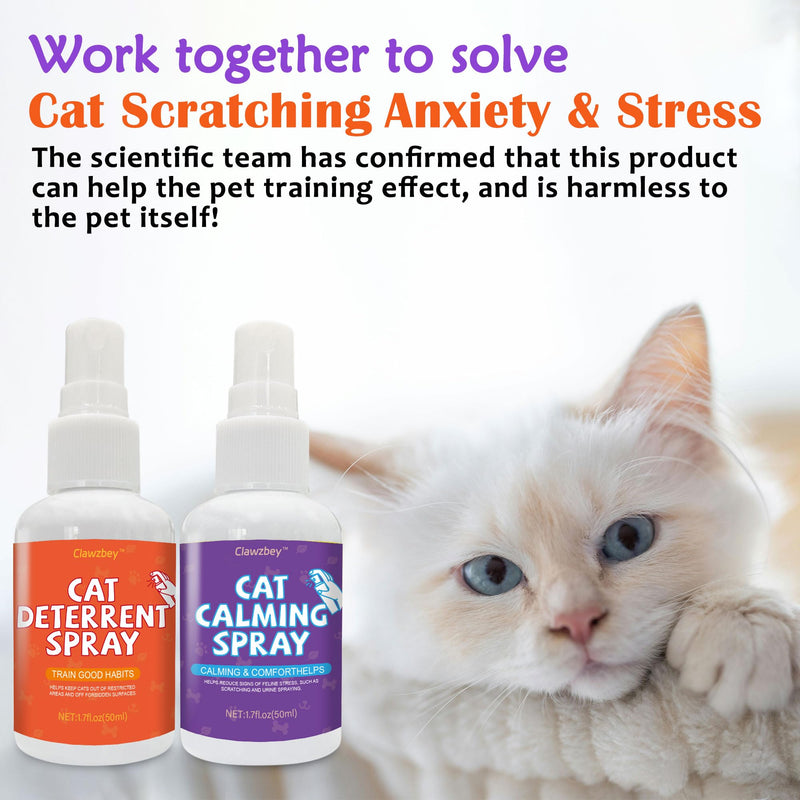 Cat Deterrent Spray & Cat Calming Spray, 2-in-1 Cat Spray Kit, Discourages Destructive Scratching and Stop Pee Spraying, While Alleviating Feline Stress and Anxiety (1.7 fl oz, 2 Pack) 1.7 fl oz Each, 2 Pack