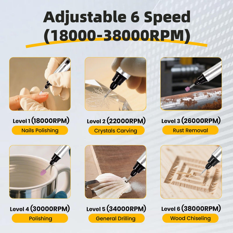 HARDELL Engraving Pen, 6 Speed, Rechargeable Engraver Pen for Artists & DIYers, Electric Engraving Tool with 41 Accessories, Engrave 60+ Surfaces, Engraving Pen for Metal, Wood, Glass and Plastic Silver