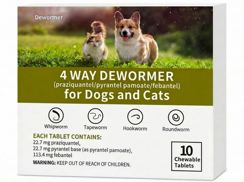 Dewormer for Small Dogs and Cats(2–25 lbs), 10 Dewormer Chewable Tablets with Praziquantel, Pyrantel Pamoate & Febantel, Broad Spectrum Wormer for Tapeworm, Roundworm & Hookworm