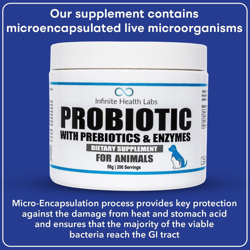 Probiotics for Dogs and Cats - Vet Formulated Made in USA Pet Prebiotic & Enzyme Powder for Digestive, Gut & Immune Health - 200 Servings (50 g) 50 g