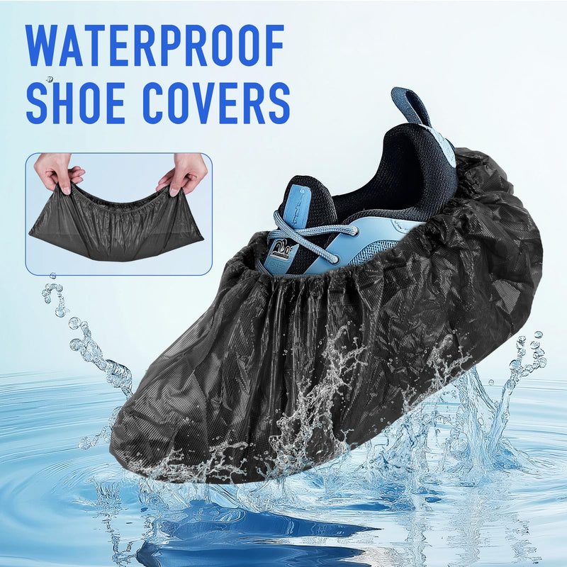 squish Shoe Covers Disposable Non-Slip, 100 Pack 6g Thick Booties Cover, Waterproof Slip Resistant Disposable Shoe Covers Durable Protector Covers for Indoors and Outdoors Fit Up to 13 Size (Black) Black