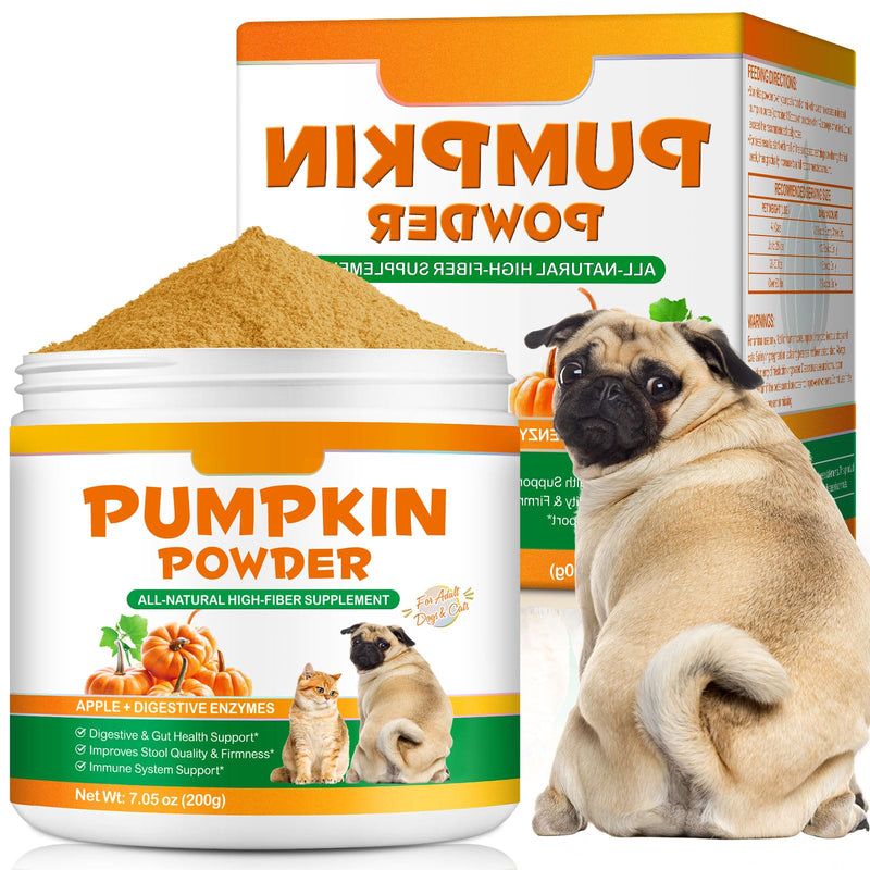 Organic Pumpkin Powder for Dogs&Cats,All Natural Fiber for Dogs&Cats, with Digestive Enzymes, Apple,Digestive & Gut Health Support Constipation Relief Suitable for Adult Dogs & Cats