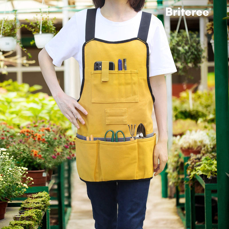 Work Tool Apron for Men and Women, Torso Length with 21 Tool Pockets, Durable Canvas Apron, DIY Enthusiasts Yellow