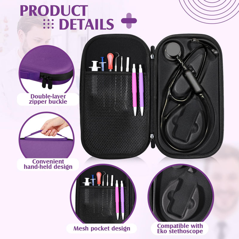 1 Pack Digital Stethoscope Case, 13.19 x 7.48 x 1.77 Inches Large Carrying Case Compatible with Digital or Cardiology Stethoscope (Purple) Purple