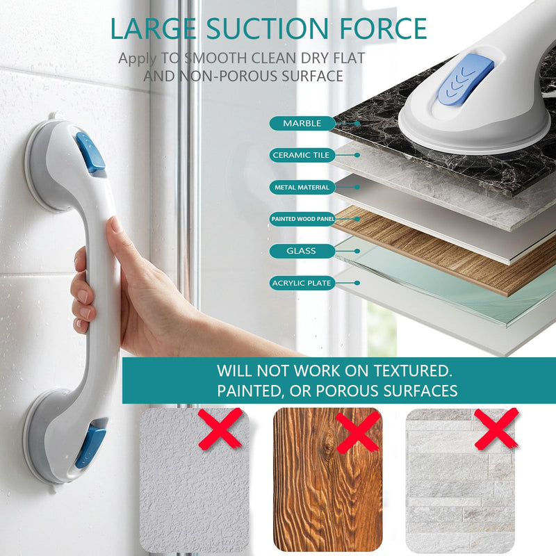 Grab Bars for Bathtubs and Showers, Suction Cup Shower Handle, Removable No Drill Bathroom Safety Assist Grip, Tool Free Install for Seniors and Adults, Shower, Tub, Toilet, RV, 2 Pack