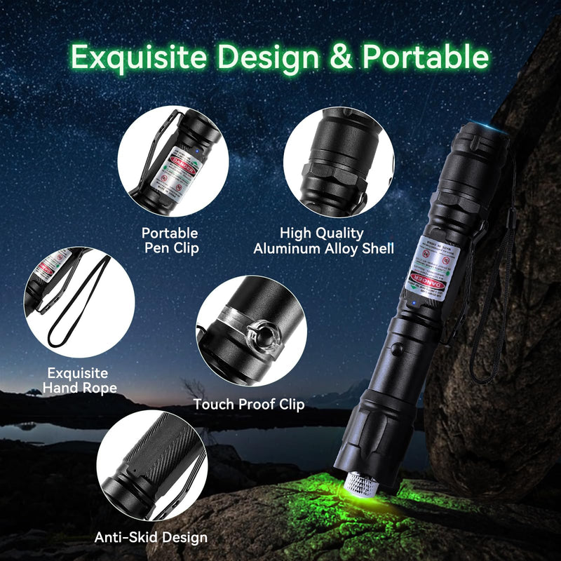 Green Light Flashlight, Long Range Dot Beam Pen Tactical Flashlights with Star Cap Adjustable Focus, Rechargeable for Outdoor Use, TV/LED/LCD Screens, Astronomy, Camping and Presentations 1