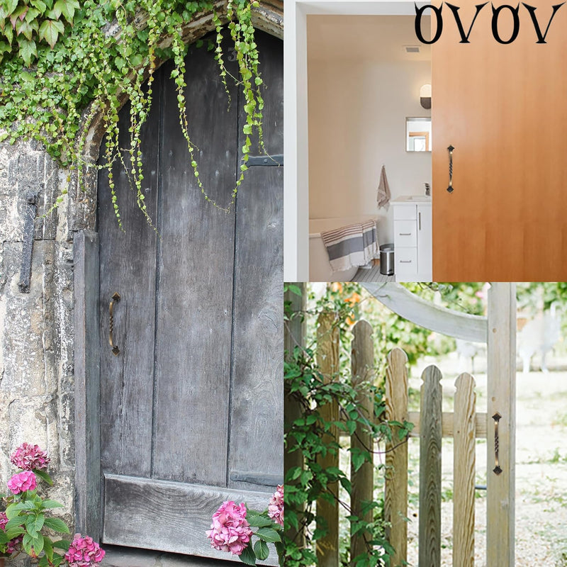 OVOV 2 Pack Barn Door Pull Handle Hardware for Wooden Garden Gate Shed Cabinet Door (Bronze) 5inch Bronze