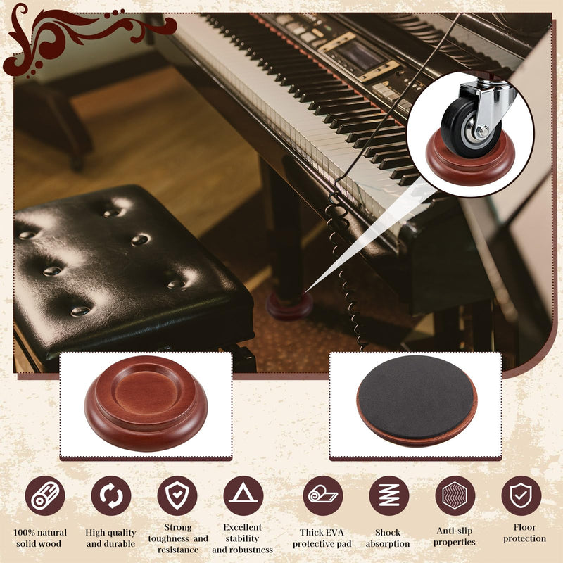 6 Pcs 2.2" Piano Caster Cups, Wooden Caster Cups for Hardwood Floors, Upright Piano Floor Protectors, Non-Slip Felt Bottom Leg Pads for Furniture(Brown) Brown