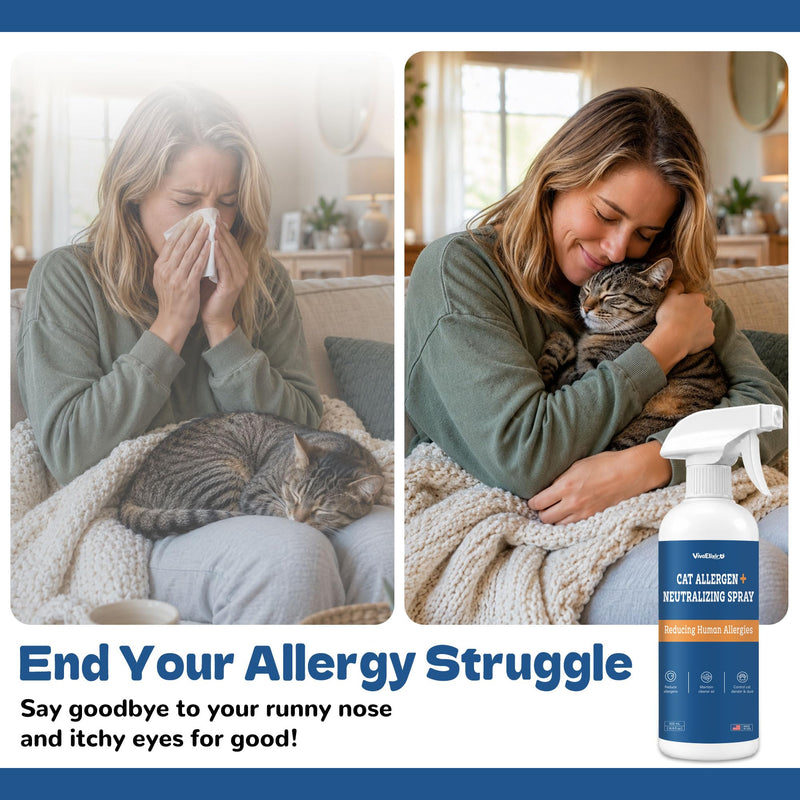 Cat Allergy Relief for Humans - Allergen Neutralizing Spray - Cat Allergy Spray - Cat Dander Remover - Pet Dander Allergy Relief - Natural & Safe - 16.9 fl oz
