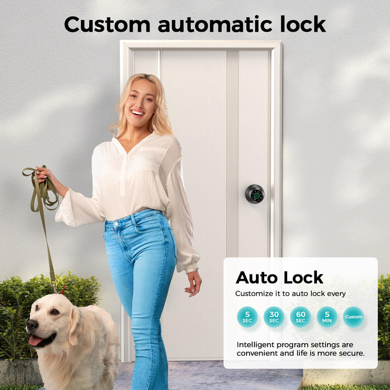 Fingerprint Door Lock，Fingerprint and Keypad Input Smart Door knob, App Controlled Biometric Door Lock, Keyless Entry, Bedroom, Office, Hotel, Apartment Auto Door knob (Black) Metallic Black