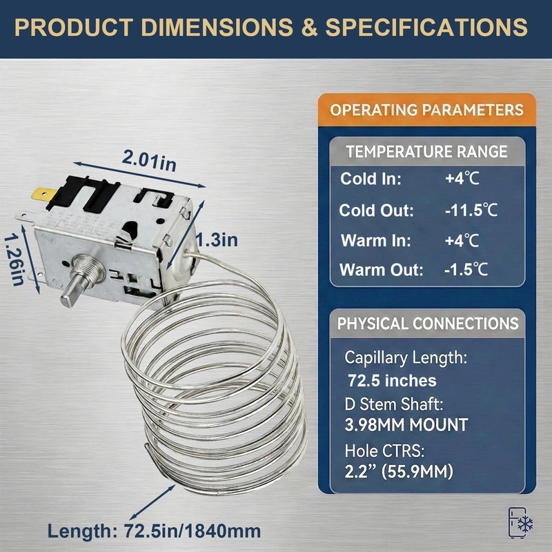 800366 Refrigerator Temperature Control Kit, Thermostat Cold Control Compatible with True Freezer/Cooler, Fits TSSU TPP TD TBB GDM T Series, Replaces 077B6806 077B7172 988282, 72" Coil Sensing