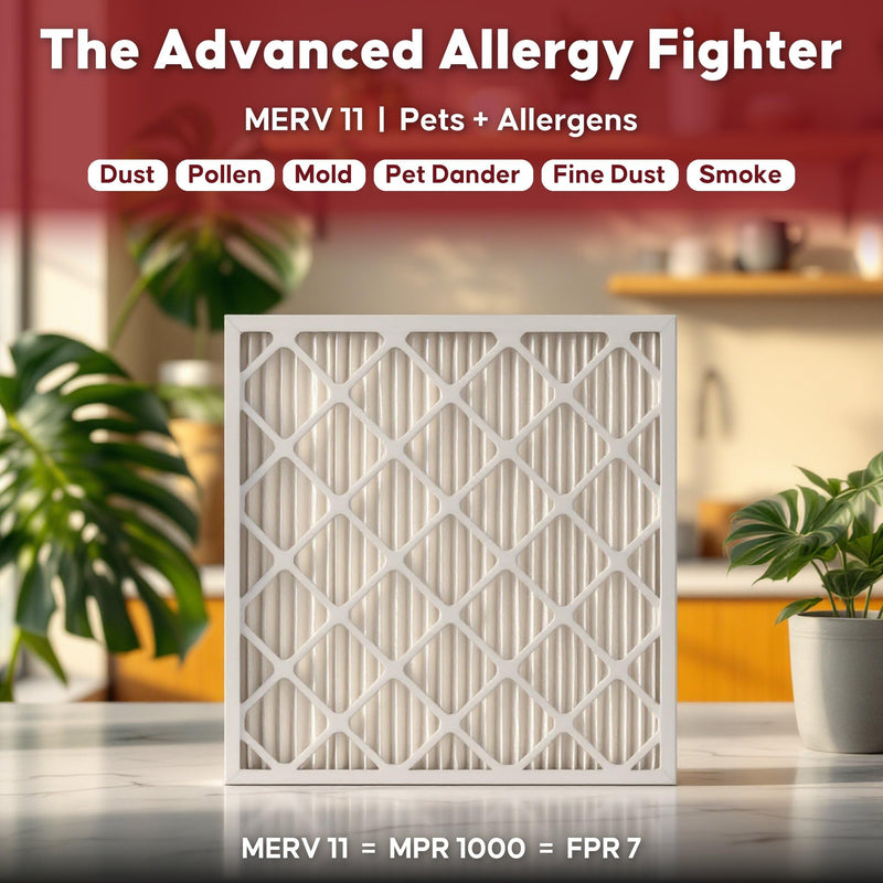 Aerostar 10x20x1 MERV 11 Air Filter, Pleated AC Furnace HVAC Filters (9.5x19.5x0.75), for Allergies Asthma Dust Pet Dander Smoke Bacteria Viruses, MPR 1500 FPR 10, USA, 4 Pack Advanced