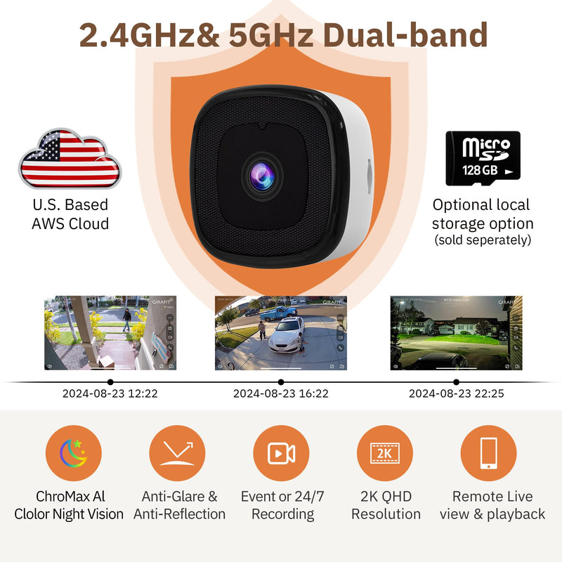 3MP 2K Window Camera,2.4GHz & 5GHz WiFi Indoor Cameras for Home Security with ChroMax Al Color Night Vision,Person & Motion Detection,24/7 Recording,Easy & Quick Install 1 Pack