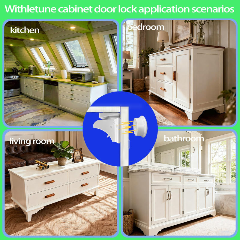(12 Locks + 3 Keys) Withletune Child Safety Magnetic Cabinet Locks - Child Safety Drawer Lock, Suitable for Kitchens, cabinets, and Storage cabinets - no Drilling Required, Adhesive Installation. 12