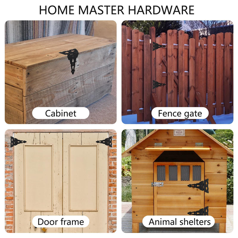 HOME MASTER HARDWARE 8 Inch Heavy Duty Decorative T Hinge Shed Storage Gate Barns Tee Hinges with Screws Black Finish 4 Pack