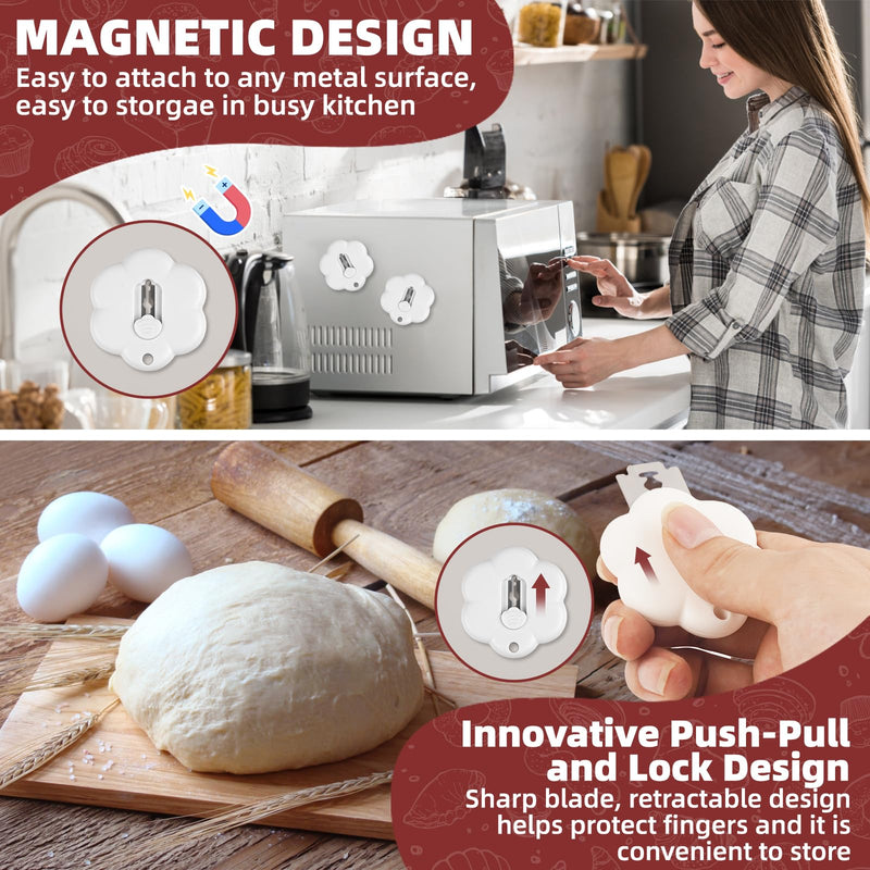2PCS White Extractable & Magnetic Bread Lame Dough Scoring Tool Sourdough Baking -for Homemade Baking,Dough Knife white 2pcs