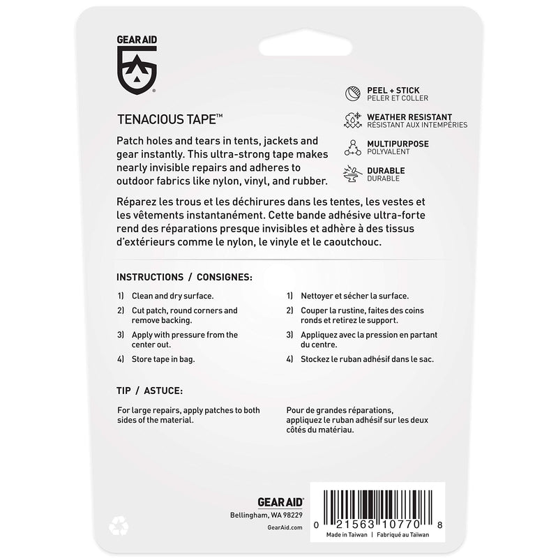GEAR AID Tenacious Tape Repair and Seam Tape for Tents and Vinyl Clear Roll 1.5"x 60" 1 Pack