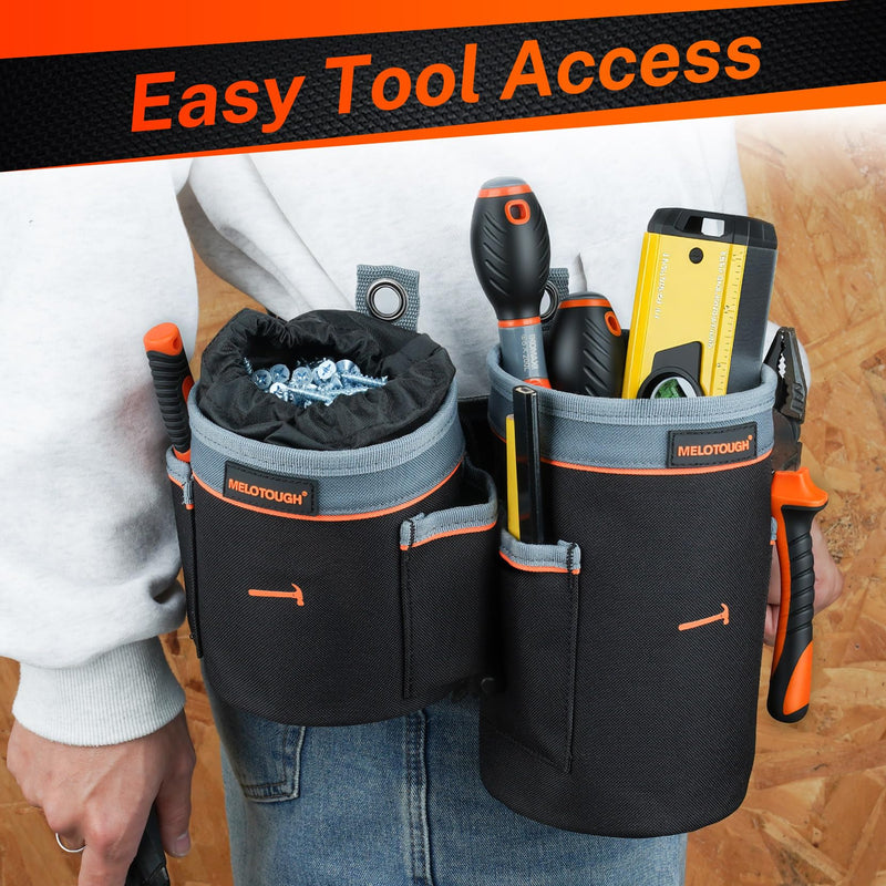 MELOTOUGH Tool Pouch Multi-Pack | Screw, Nail & Bolt Bag Set in 2 Sizes | Clip-On for Tool Belt & Vest | 1, 2 & Combo Pack, 600D Nylon Mixed 2 Pack