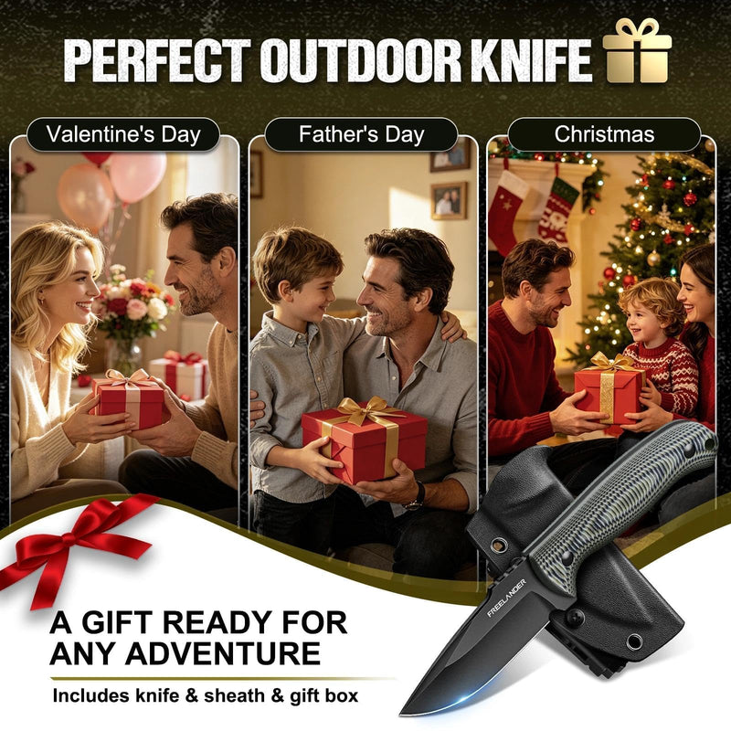 Freelander Fixed Blade Knife with Kydex Sheath, D2 Steel Outdoor Survival Knife, Full Tang EDC Camping Knives with G10 Handle, 3.15 inch Compact Bushcraft Hunting Knives for Men, Gray Green 3.17IN
