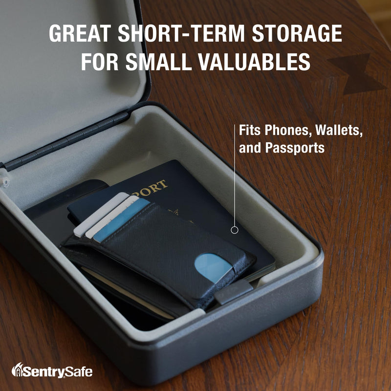 SentrySafe Mini Safe is a Lock Box with Key Lock for Office or Dorm that Secures Money, Passports, or Other Small Valuables, Exterior: 2.6 H x 5.9 W x 8.0 inches, P005K Black