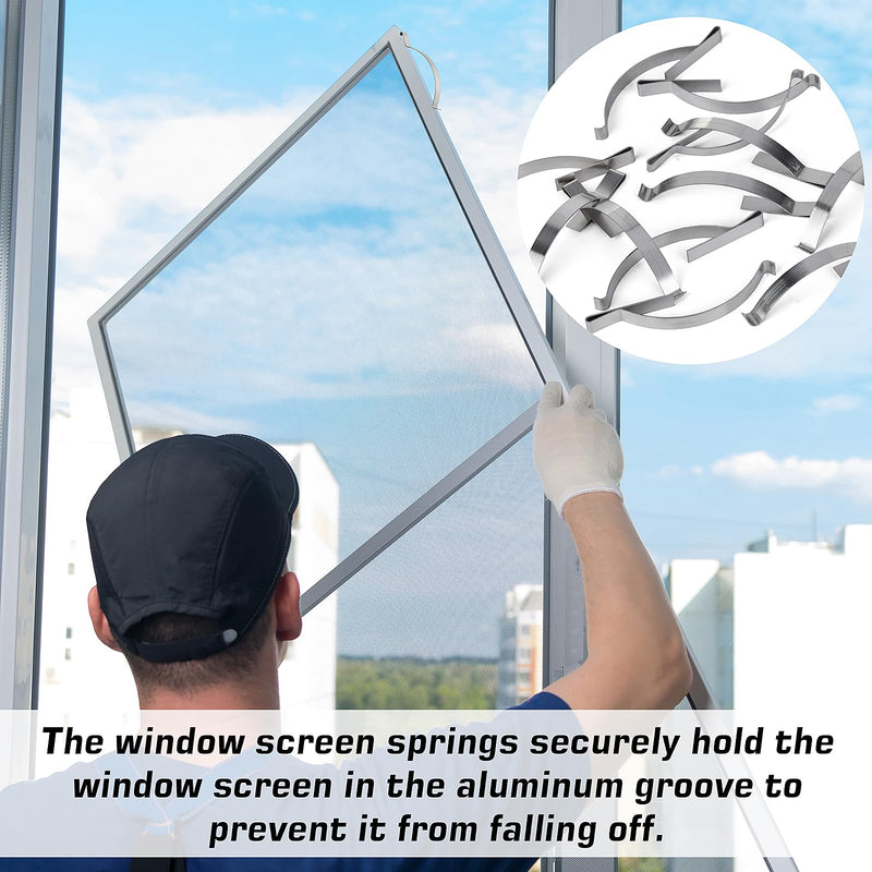 50 Pcs Window Screen Tension Spring, Durable Corner Mount Flat Window Spring Stainless Steel Window Screen Clips, Holding Screen Sliding in Aluminum Channel Safely and Securely, ¼” Wide 2-3/4” Long