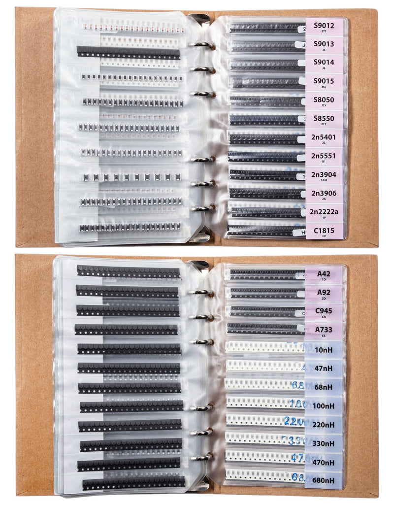 SMD 1206 Resistors, Capacitors, Transistors and Electronic Components Assortment Kit SMT Book - 5435 pcs